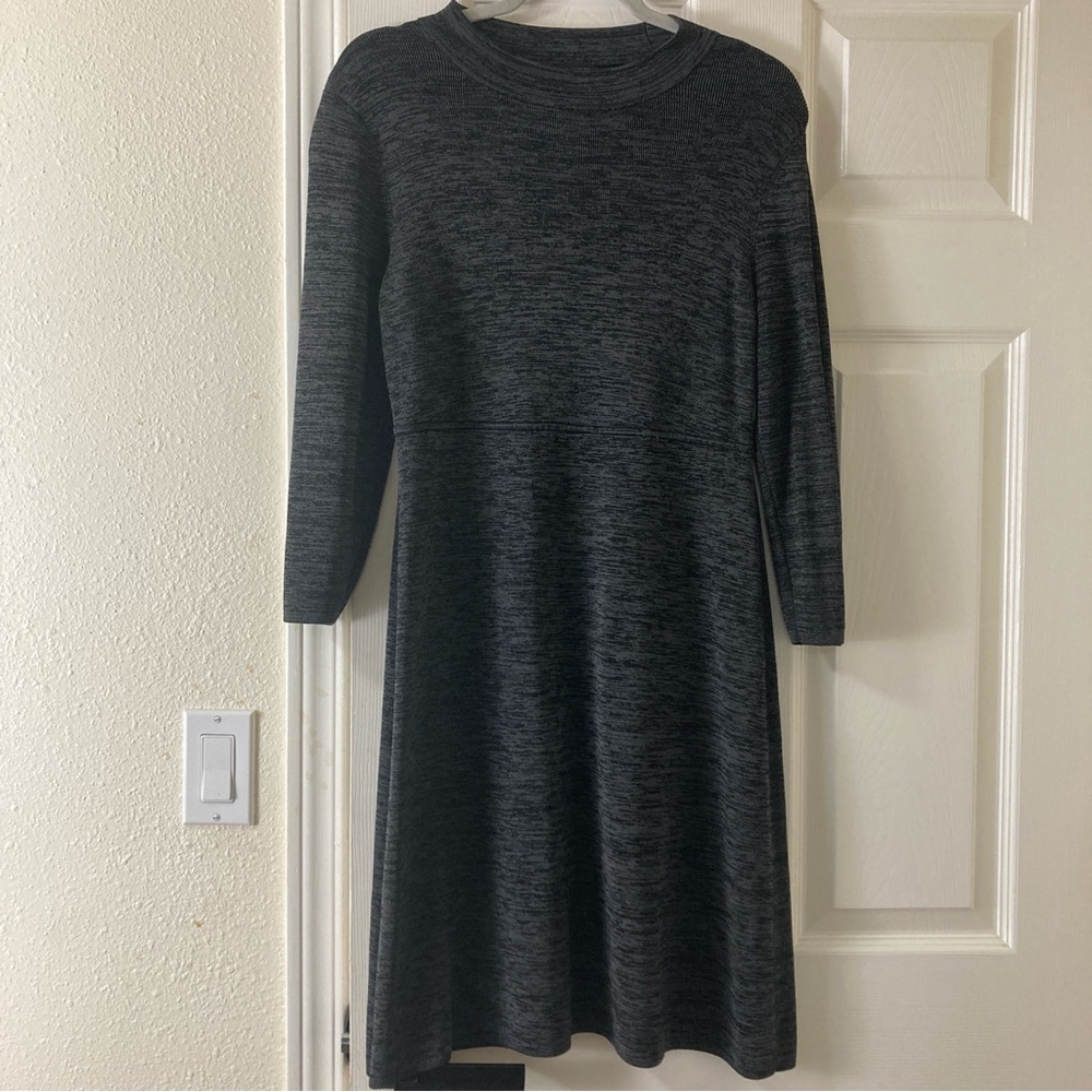 Ann Taylor Dress A Line Black Long Sleeve Stretch Round Neck